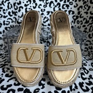 Valentino Gold Espadrille Slides